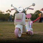 SHAKYA WORLD Peppy Kids' Electric Ride-On Motorcycle for Toddlers | Scooter with Music, Lights & Storage Basket | Battery Powered Bike for Boys and Girls Ages 2-6 | Pink