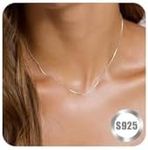 RLMOON 925 Sterling Silver Necklace for Women Girls Trendy Dainty Silver Chain Necklace Simple Thin Box Chain Necklace Jewelry 14 Inch