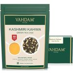 VAHDAM, ?Kashmiri Kahwa Tea Loose Leaf (50 Cups/3.53oz) Indian Masala Chai Tea | Green Tea, Cinnamon, Cardamom, Almond, Saffron | Spiced Chai Tea Loose Leaf | Unblended Loose Leaf Tea | Vacuum Sealed