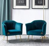 NATURE WOOD DECOR Tufted Barrel Chair (Set of 2) Fabric Velvet Accent Chair for Living Room, Drawing Room, Bedroom & Office (Teal)