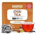 HANDPICK Masala Chai Tea Bags from India (100 Count) Strong Robust & Aromatic - Cinnamon Black Pepper Cloves & Cardamom - Premium Quality Eco-conscious Round Bags