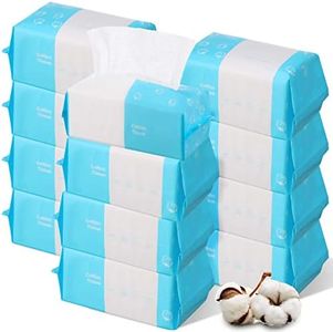 12 Pack 1200 Counts Disposable Towelettes for Face, Face Towel Bulk Cotton Face Tissues Soft Facial Tissue Dry Wet Use for Sensitive Skin Care, Makeup Removing, Surface Cleaning, 5.9 x 7.8 Inch