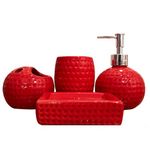 Bathroom Accessories Set,4 Pcs Red Ceramic Bathroom Accessory Set Complete with Toothbrush Holder,Tumbler,Lotion Dispenser, Soap Dish Perfect for Bathroom Theme Gift