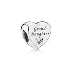 FGT Granddaughter Love Heart Charm for Bracelets Necklaces Pendants Sterling Silver Bead Pendant Gift for Her Women Girls Sisters Nana Grandma Daughter Granny Birthday Mothers Day