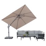 PURPLE LEAF 3 X 3 M Garden Cantilever Parasol, Swivel Square Patio Umbrella with 3-Year Fade Resistance Recycled Fabric, with Crank Handle and Tilt for Balcony and Outdoor, Taupe