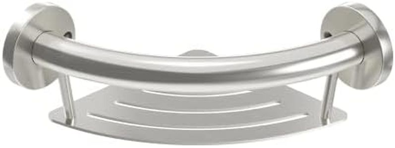 HEALTHCRAFT Plus 2-in-1 Corner Shelf and Grab Bar, 9.5 inch | ADA Compliant Safety Grab Bar for Bath and Shower, Wall-Mounted Handicap Grab Bar for Seniors, Brushed Steel Finish