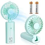 2 Pieces Portable Fan Small Hand Desk Fan AA Battery Powered Operated Handheld Fan, Mini Fan Foldable Desktop Fans for Cooling Travel Office Bedroom Home (Green)