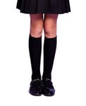 Rambutan Kids (2 Pack) Comfort Seam Plain Color Rayon made from Bamboo Knee High School Socks, Black, Medium