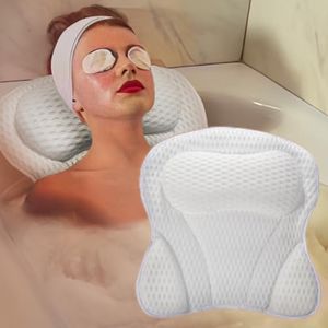 Almohada de baño Antideslizante de Espuma viscoelástica Suave para Cuello y Espalda con ventilación 4D y 6 Tazas, Color Blanco