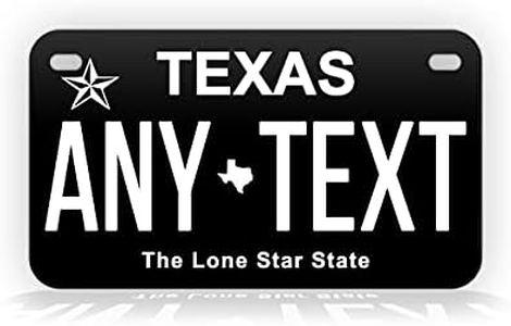 Texas Inverted Motorcycle-Sized License Plate Customized Mini Auto Tag Any Text Personalized TX 4X7 Aluminum Sign Black