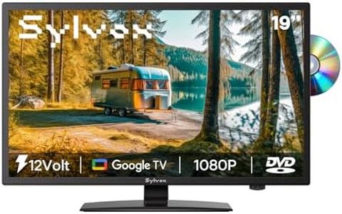 SYLVOX 12 Volt TV, 19" Smart RV TV with Built-in DVD Player, Google OS Voice Remote ATSC NTSC HDMI USB, AC/DC Powered, 12V Television for RV Camper Van Vehicle(Trailer Series)