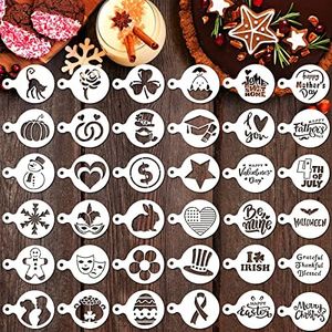 36 Pieces Cake Stencils Dessert Cookie Stencils Reusable Baking Stencils DIY Cooking Stencils Drawing Templates Stencils for Cakes Decorating Baking Painting Mold Tools for Christmas Halloween Party