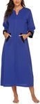 Ekouaer Women Zipper Robe 3/4 Sleeves Loungewear Dress Full Length Sleepwear Pockets Housecoat Nightgown Long Bathrobe