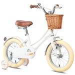 Glerc 16 Inch Kids Girls Bike for 4 5 6 7 8 Years Old Little Girls Retro Vintage Style Bicycles with Basket,Stabilisers and Bell, Color White