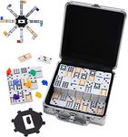 CLEARNEXT Double 12 Colored Dot Mexican Train Dominoes Educational Game Set with 91 Tiles Dot Dominoes Aluminum Case - Dot