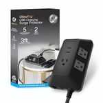 GE UltraPro 5-Outlet Surge Protector with USB Ports, 2 USB-A Ports, 2.4A, 3ft Braided Cord Power Strip Surge Protector, 560 Joules, Black, 73777