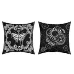 Feelyou Set of 2 Death Moth Throw Pillow Covers,Skull Decor Sun Moon Cushion Case for Home Living Room Decor, Reversible Halloween Black White Decorations Decorative Throw Cushion Case, 20x20 Inches