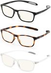 Loycco 3 Pack Reading Glasses Blue Light Blocking TR90 Square Computer Neck Hanging Readers Anti Glare Filter for Men Women +1.0