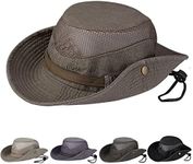 Obling Sun Hat, Stylish Fishing Hat UPF 50+ Wide Brim Bucket Hat Foldable Safari Boonie Hat with Breathable Mesh and Adjustable Chin Strap for Men Women(Brown)