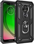 Military Grade Drop Impact for Motorola Moto G7 Play Case 360 Metal Rotating Ring Kickstand Holder Magnetic Car Mount Armor Shockproof Case for Moto G7 Play Phone Protection Case (Black)