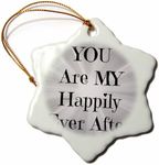 3dRose You Are My Happily Ever After Black Letters on Silver Back-Snowflake Ornament, Porcelain, 3-Inch (orn_200686_1)