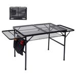 CDEN Grill Table - Folding Camping Table with Adjustable Height & Width, Mesh Bag, Side Pocket, Lightweight Design, and Carry Handle for Outdoor, Picnic, Beach, and Indoor Use (4.4FT All Mesh Top)