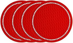 Jagowa 4PCS Bling Car Cup Coasters Rhinestone Car Cup Holder Anti Slip 2.75inch Car Interior Accessories(Red)