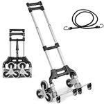 COSTWAY Folding Hand Truck on 10 Wheels, Aluminium Stair Climbing Cart with Adjustable Handle and Cord, Sack Dolly Truck Trolley for Moving Shopping Travel, 80KG Load Capacity