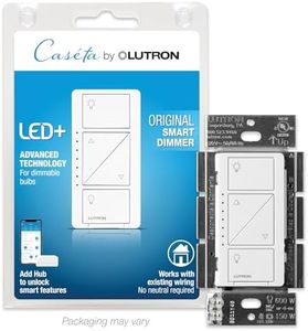 Lutron Caseta Smart Lighting Original Dimmer Switch, for Light Bulbs, Works w/ Alexa, Apple Homekit, Google Home (Hub Required), 150W Single-Pole/3-Way, No Neutral Required, PD-6WCL-WH, White