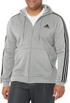 adidas Men's Size Essentials Fleece 3-Stripes Full-Zip Hoodie, Medium Grey Heather, XX-Large/Tall