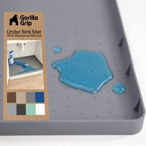 GORILLA GRIP Waterproof Silicone Under Sink Mat, Stay in Place, 46x22 Gray