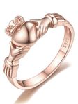 ChicSilver Rose Gold Plated Irish Claddagh Ring for Women Love Heart Celtic Knot Crown Promise Rings Sterling Silver Engagement Wedding Friendship Band Size 4