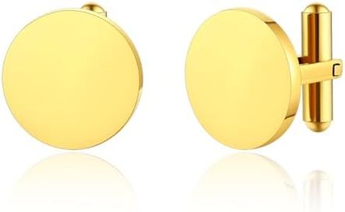 FindChic Gold Cufflinks for Men Simple Round Cuff Links Groomsmen Gifts Shirt Accessories Wedding Party Ball