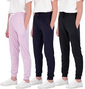 3 Pack:Girls Lounge Joggers Soft Athletic Track Warmup Casual Sweatpants Clothes Little Sports Pajama Kids Clothing Youth Children Sweats Big Teen Running Elastic Pants Basketball-Set 3, XL (16)