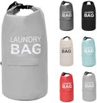 CosyLife Backpack Laundry Bag with Shoulder Straps and Pocket Durable Oxford Clothes Hamper Bag with Buckle Rollable Closure for College, Travel, Laundromat, Apartment (Light Grey)
