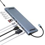 Wiistar USB C HUB 12 in 1 Docking Station 4K@30Hz HDMI, Mini DP, 4 USB 3.0, RJ45 Ethernet, VGA 1080P, SD/TF Card Reader, 60W PD Charging Power, 3.5mm Audio for Mac Book and Type C Laptops