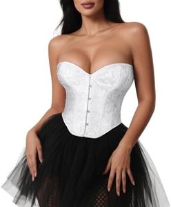 VONMELLI Corset Tops for Women Lace Up Overbust Bustier Shapewear Lingerie Cosplay Costume White L