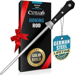 Cutluxe Honing Rod, Knife Sharpener Rod – 10" Honing Steel – Ergonomic Handle Design – Artisan Series