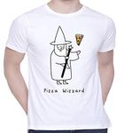 CreativiT Graphic Printed T-Shirt for Unisex Pizza Wizard Tshirt | Casual Half Sleeve Round Neck T-Shirt | 100% Cotton | D00070-13_White_Small