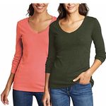 Eddie Bauer Women's Long Sleeve V-Neck 2-Pack T-Shirts, Olive Rose, Small