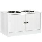 PawHut Raised Dog Bowls for Large Dogs Pet Feeding Station w/Stand, Storage, Two Stainless Steel Bowls - White