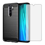 Asuwish Compatible with Xiaomi Redmi Note 8 Pro Case and Tempered Glass Screen Protector with Shockproof Slim Silicone Carbon Fiber Phone Cover for Redme Note8 8pro Women Men Black