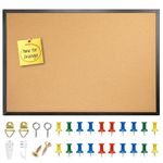 AMKIOKIO 24'' x 36'' Large Bulletin Board, Cork Board for Walls, Black Oak Framed Corkboard, Vision Board, Pin Wood, Ideal for Shool, Home and Office