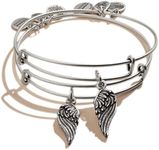 Alex and Ani "Path of Symbols" Wings Set of 2 Silver Expandable Wire Bangle Charm Bracelet