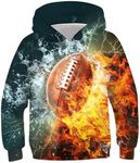 uideazone Girls Boys Winter Hoodie Cute Football Long Sleeve Sweatshirt Size 14-16 Rugby Ball Graphic Tops Hoody with Pockets