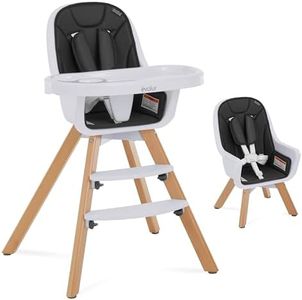 Evolur Zoodle 2 in 1 High Chair, Modern Design, Toddler Chair, Removable Cushion, Adjustable Tray, Baby and Toddler, Black