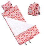 Urban Infant Bulkie Kids Super Sleepover Nap Mat - Home Hangout - Toddler Preschool and Daycare - Washable Blanket and Pillow - Converts to Backpack for Travel - Poppies