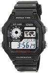 Casio Collection Digital Chronographic World Time Water Resistant Black Resin Mens Watch AE-1200WH-1AVEF