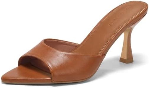 Coutgo Womens Heeled Mules Pointed Peep Toe High Heels Slip On Backless Mule Sandals Dress Shoes, Suede Brown, Size 9