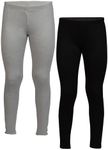 Popular Girl's Solid and Print Active Leggings - 2 Pack - Solid Black and Grey - Large